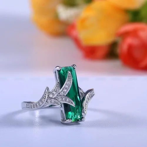 Vista 2 de Anillo de plata de ley 925 para mujer, con incrustaciones de topacio cuadrado, circonita y esmeralda, anillo de compromiso con piedras preciosas