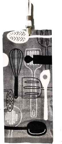 Vista 3 de Juego de toallas de cocina – 5 paños de cocina de algodón a juego gris, negro, blanco estampado y sólidos con un clip blanco para toallas