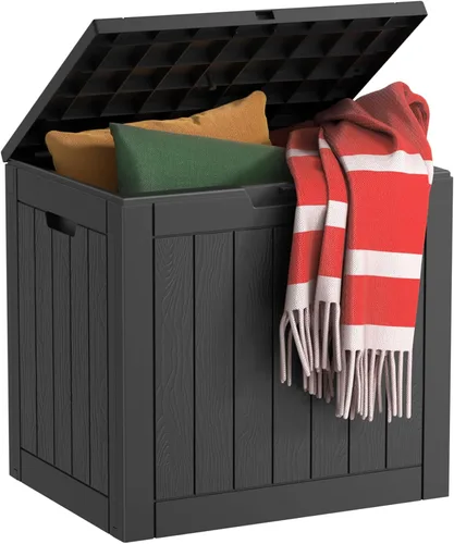 Vista 13 de EasyUp Caja de cubierta de resina de 30 galones, caja de terraza al aire libre para muebles, herramientas de jardín y almacenamiento