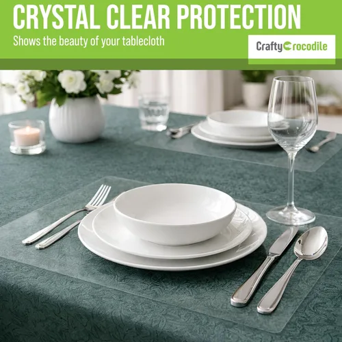 Vista 8 de CraftyCrocodile Juego de 2 manteles individuales de plástico transparente, protectores de mesa de vinilo para comedor, cocina, oficina, mesa