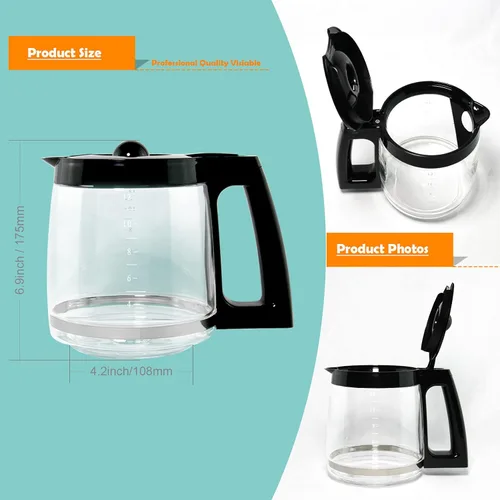 Vista 4 de 12-Cup Replacement Coffee Carafe Pot only Compatible with Hamilton Coffee Maker, Machine, Brewer Models 49980A, 49980Z, 49983, 49618, 46300, 46310