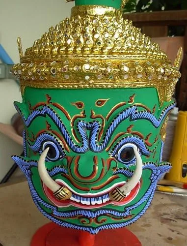 Máscara de demonio Todsakhan tailandés, tocado de baile de Khone, disfraz de bailarín de corona Ramayana hecho de Thailand