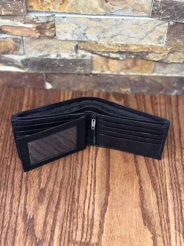Vista 6 de Cartera personalizada de cuero marrón genuino de dos pliegues marrón