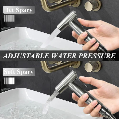 Vista 3 de Pulverizador de bidé de mano para inodoro, grifo de bidé de presión ajustable de acero inoxidable de 7/8 pulgadas con accesorio de manguera para baño