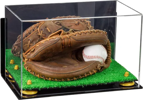 Vista 60 de Better Display Cases Vitrina de guantes de béisbol de acrílico transparente con elevadores negros (A011/V16)