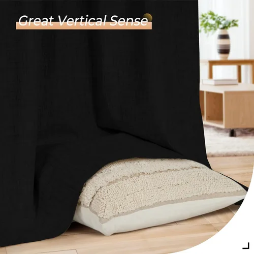 Vista 6 de INOVADAY Cortinas 100% opacas para dormitorio, cortinas opacas térmicas, cortinas opacas de lino con pestaña trasera, bolsillo para barra, cortinas