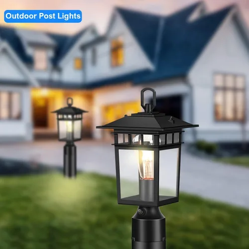 Vista 2 de Luces de poste para exteriores del atardecer al amanecer, lámpara de detección automática de aluminio y vidrio inastillable, iluminación resistente