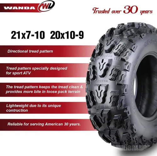 Vista 2 de WANDA Juego de neumáticos deportivos ATV 21x7-10 y 20x10-9 para Yamaha Raptor 350 660 700