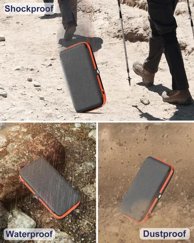 Vista 6 de CONXWAN Cargador solar - Cargador solar USB C de 27000 mAh con 3 salidas USB con 4 paneles solares plegables, cargador de batería compatible