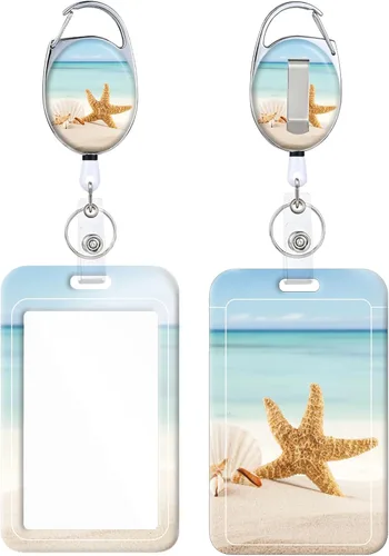 Vista 8 de Soporte retráctil para insignia, carrete de insignia con clip para cinturón de lindo patrón estampado con llavero, protector de tarjeta de corazón