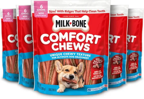 Vista 12 de Milk-Bone Mini Comfort Chews, golosinas sin piel para perros con textura masticable única y carne de vacuno real, 18 mini golosinas (paquete de 4)