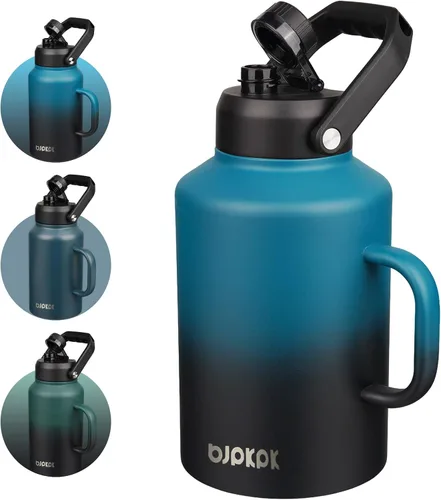Vista 8 de BJPKPK Botella de agua aislada de un galón (128 onzas), de acero inoxidable, apta para lavavajillas, jarra sin BPA con mango ergonómico y parte