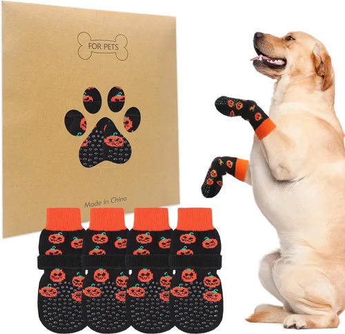 Vista 29 de BEAUTYZOO Calcetines antideslizantes para perros pequeños, medianos y grandes, protector de patas de perro con agarre para suelos de madera dura