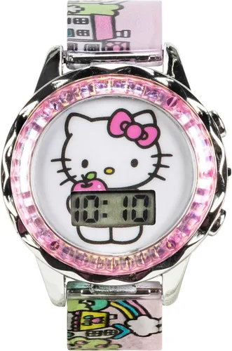 Vista 2 de Accutime Hello Kitty Reloj digital de cuarzo para niños, color rosa, con correa de banda estampada (modelo HK4203AZ), Rosado, Reloj de pulsera