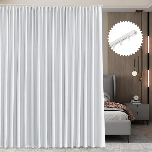 Vista 17 de RYB HOME Cortina de puerta con guía de techo, cortinas opacas de privacidad para puerta francesa, dormitorio, sala de estar, ventana de bahía