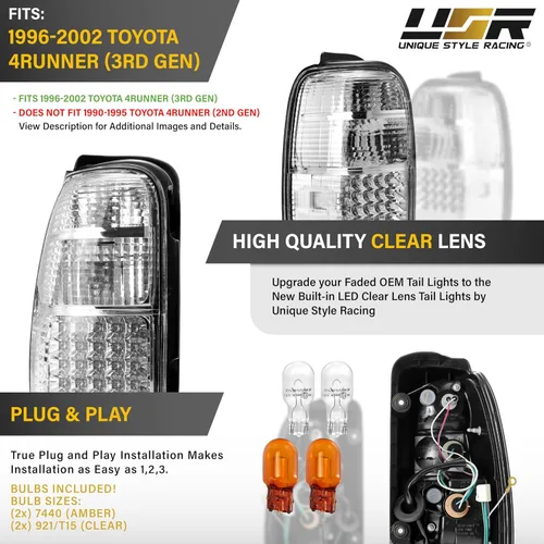 Vista 3 de USR UNIQUE STYLE RACING 96-02 VZN185/RZN180 - Juego de lámparas traseras (izquierda + derecha) compatible con Toyota 4Runner 1996-2002 de 3ª