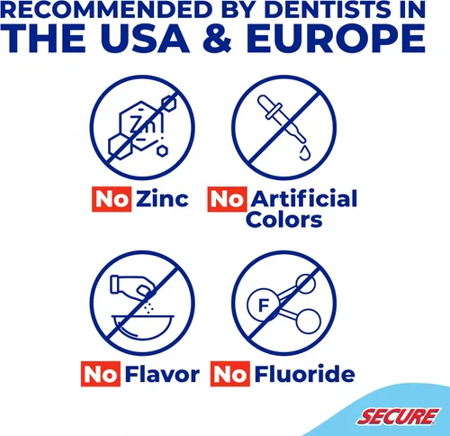 Vista 3 de Secure Adhesivo para Dentaduras Impermeable - Sin Zinc - Extra Fuerte 12 Horas de Sujeción - 1.4 oz (Paquete de 4)