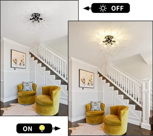 Vista 7 de TANLUX Lámpara de techo negra de montaje empotrado con fuegos artificiales, modernas luces de techo Sputnik de cristal, 6 luces cerca del techo