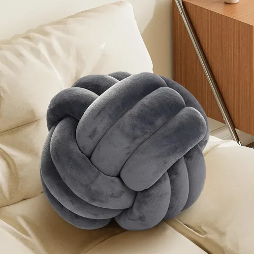 Vista 19 de Bola de almohada de nudo negro, almohada decorativa hecha a mano, cojín redondo suave para sofá y dormitorio, bonita decoración del hogar, almohada