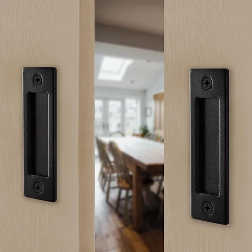 Vista 4 de Wright Products Juego de Manijas para Puerta de Granero, Kit de Herraje para Puerta Corrediza de Granero en Negro Mate, 1 Paquete