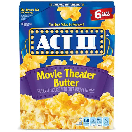 Vista 14 de ACT II Palomitas de maíz con mantequilla para microondas, suministros para noche de cine, 2.75 oz., bolsas de 6 unidades (paquete de 6)