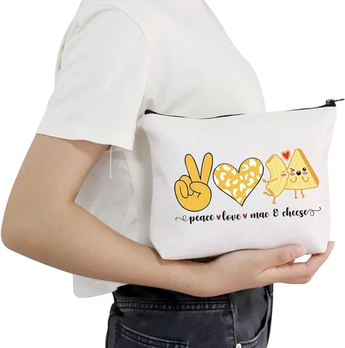Vista 4 de POFULL Divertido Mac y Queso Amor Comida Regalo Paz Amor Mac y Queso Bolsa Cosmética Macarrones Y Queso Regalo, Peace Love Mac Bag