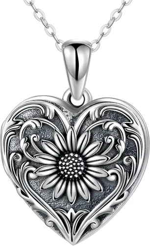 SOULMEET - Collar con relicario en forma de corazón con girasol donde se pueden guardar fotografías de personas para tenerlas cerca de ti joyería
