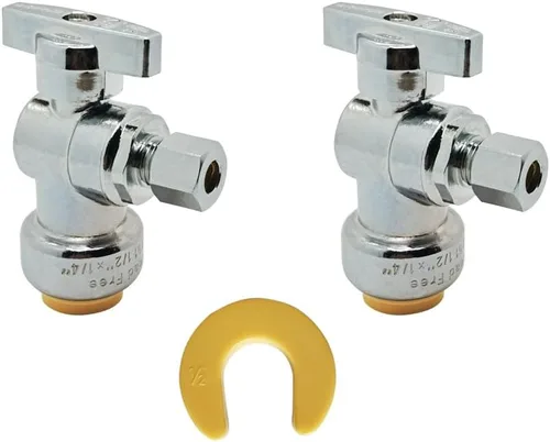 Vista 8 de HQMPC Válvula de parada angular, 1/2 pulgada Ptc x 1/2 pulgada sin compresión de plomo, válvula de agua de cierre de ángulo con clip de desconexión