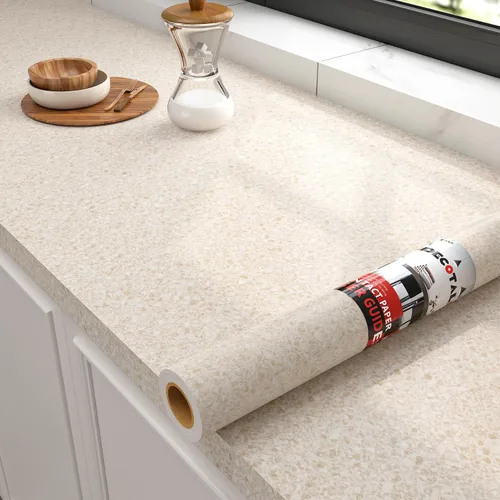 Decotalk Papel de contacto de granito beige para encimera, despegar y pegar, papel adhesivo de granito beige para encimeras de vinilo de 17.7 x 120