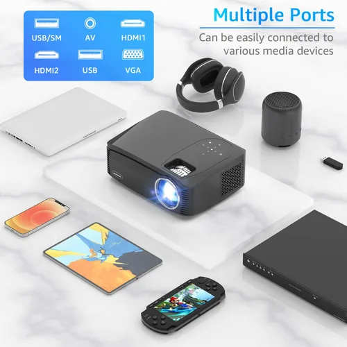 Vista 7 de Proyector Bluetooth WiFi Native 1080P 5G, AILESSOM 20000LM 450 pulgadas, compatible con proyector de película 4K, alto brillo para cine en casa
