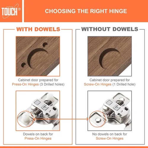 Vista 5 de TOUCH Bisagras compactas para gabinete (1 par, 2 piezas) de cierre suave, marco frontal superpuesto de 3/4 pulgadas, bisagra oculta para armario