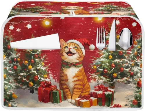 Vista 7 de Fundas para tostadora de gato negro de 2 rebanadas de ranura larga, lavable, cubierta de polvo de calabaza para pan, cubierta de Halloween