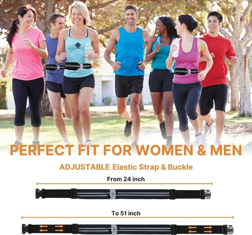 Vista 3 de Cinturón de correr para mujeres y hombres, soporte impermeable para teléfono para correr, riñonera reflectante de 2 bolsillos para almacenar