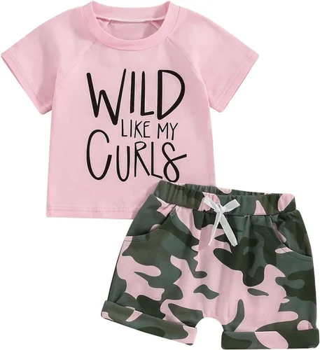Fernvia Ropa para niñas pequeñas, 1T, 2T, 3T, 4T, 5T, trajes de verano, camisetas de manga corta y pantalones cortos de camuflaje