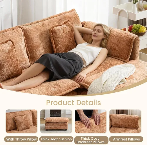 Vista 9 de Sofá modular en forma de U de 112 pulgadas, cómodo sofá nube de 3 plazas con otomana móvil, sofás de asiento profundo para sala de estar