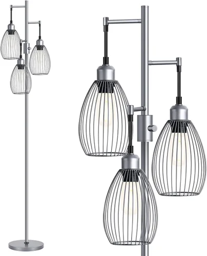 Vista 14 de Lámpara de pie regulable, 3 bombillas LED Edison de 800LM incluidas, lámpara de pie industrial de granja, lámpara de árbol de pie con elegantes