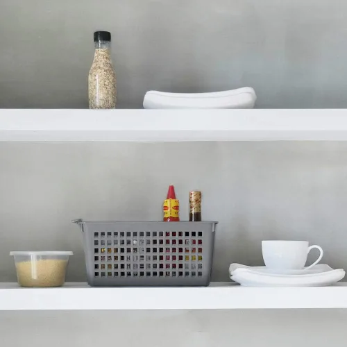 Vista 4 de Cestas de plástico para organizar, color gris, juego de 4