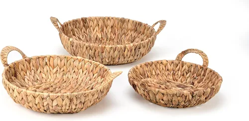 Vista 2 de Trademark Innovations Juego de 3 cestas redondas de jacinto con asas