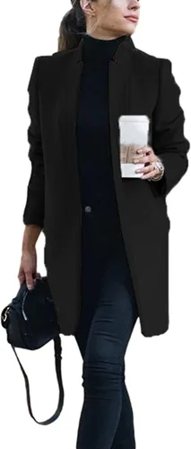 Vista 2 de Omoone Chaqueta básica de cuello alto para mujer, chaqueta ajustada con solapa con muescas