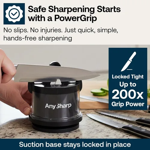 Vista 3 de AnySharp Chef - Afilador de cuchillos manos libres - Herramienta de afilado fácil de usar con base de succión PowerGrip y ángulo preestablecido