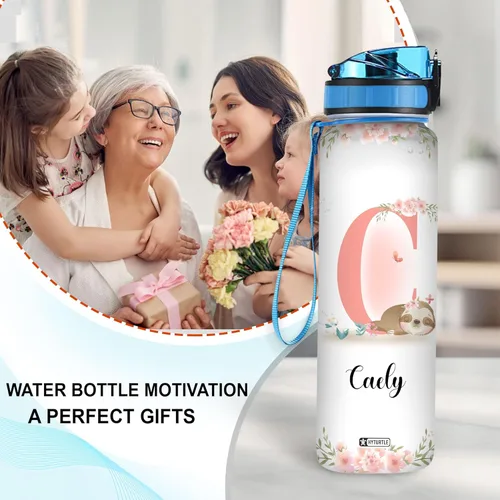Vista 46 de Hyturtle Botella de agua motivacional personalizada con texto en inglés "I Just Freaking Love Sloths" de 32 onzas, botella de agua con seguimiento