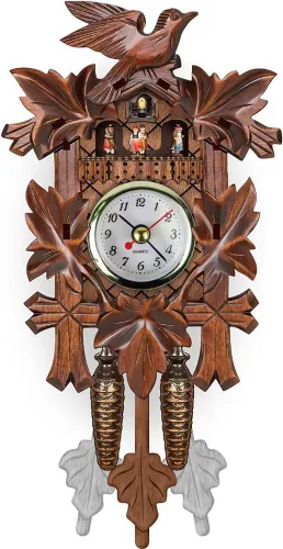 Vista 15 de Reloj de cuco, relojes de pared de madera, madera tradicional hecho a mano, estilo antiguo, retro, mecánico, cuco, péndulo, reloj de cuarzo