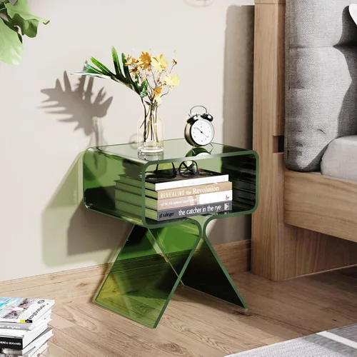 Vista 5 de Mesita de noche de acrílico, mesa auxiliar de diseño moderno, transparente, decoración del hogar, mesa auxiliar para sala de estar (verde)