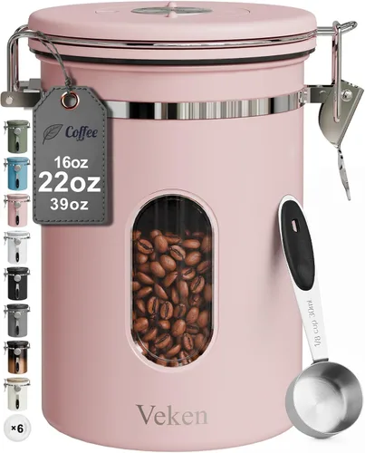 Vista 15 de Veken Recipiente de café con ventana, recipiente hermético de almacenamiento de alimentos de cocina de acero inoxidable con tapas, rastreador