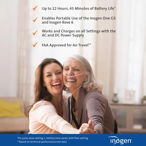 Vista 5 de Inogen Extended (16-cell) Battery - for the Inogen One G5/Inogen Rove 6 - Up to 12 hours, 45 minutes of battery life on setting 1-2.18 lbs.