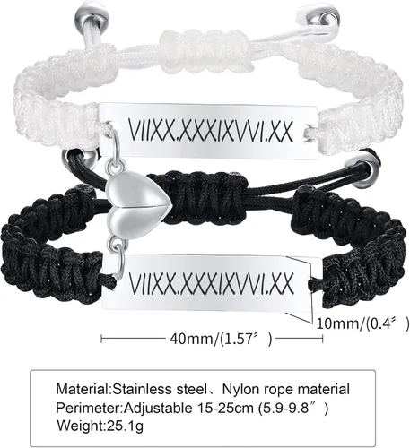 Vista 5 de XUANPAI Engraved Handmade Matching Couples Rope Braided ID Bracelets Set Anniversary Personalized Gift for Him and Her