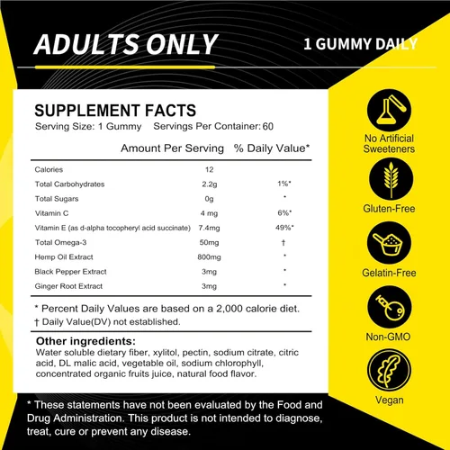 Vista 2 de Gomitas de cáñamo de alta potencia, aceite de cáñamo natural infundido, Omega 3-6-9 para relajación de adultos, gomitas de cáñamo comestibles Furity