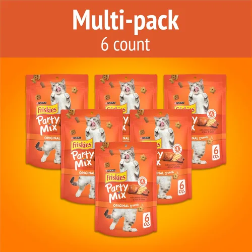 Vista 2 de Purina Friskies - Golosinas para gatos, Party Mix Original Crunch – (paquete de 6) bolsas de 6 onzas