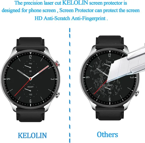 Vista 4 de Protector de pantalla para Amazfit GTR 2, fácil de instalar [3 unidades] 3D de bordes curvados anti-arañazos HD Ultra irrompible Protector flexible