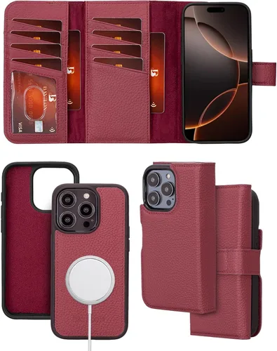 Vista 22 de Bayelon Funda tipo cartera para iPhone 15 Pro Max, billetera de cuero triple plegable, funda magnética desmontable, tarjetero para iPhone 15 Pro